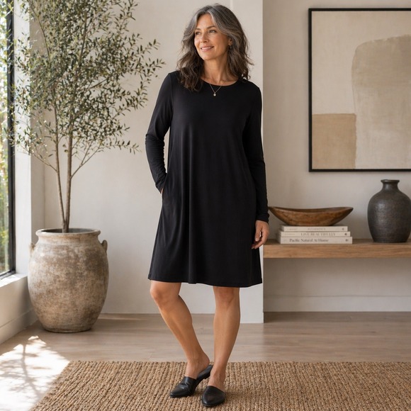 Eileen Fisher Dresses & Skirts - Eileen Fisher Tunic Dress Womens S‎ Black Viscose Jersey Long Sleeve Minimalist